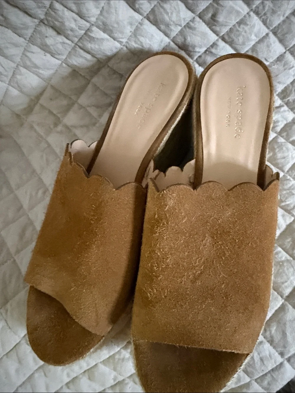 kate spade Tan Suede Espadrille Wedge Slides